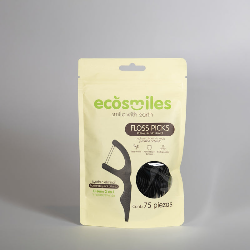 Palillos de hilo dental de carbón activado