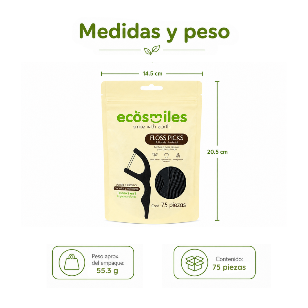 Palillos de hilo dental de carbón activado